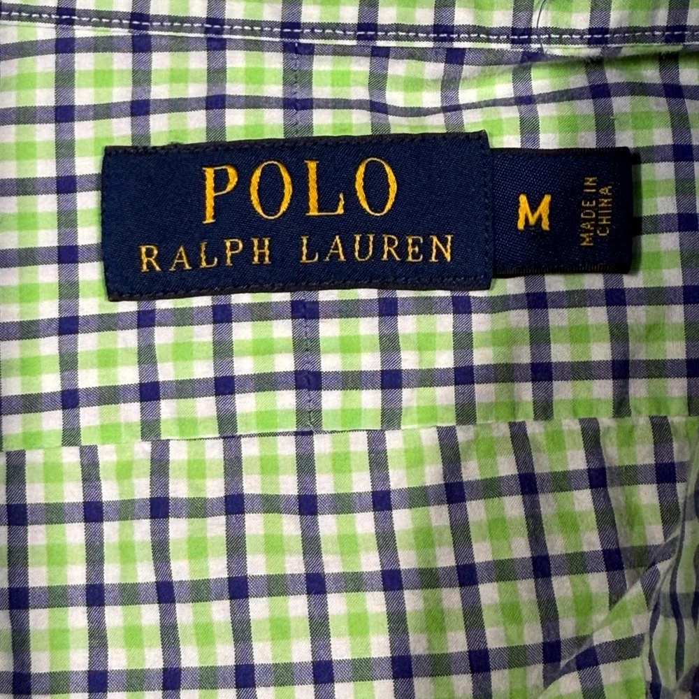 Polo Ralph Lauren Button Down Shirt Mens M Green Gingham Check Plaid Cotton Prep